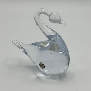 Vintage MCM Konst Glashyttan Urshult Clear Glass Swan Figurine Paperweight